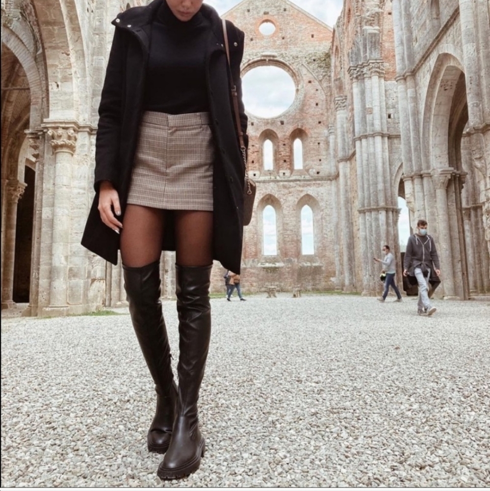 NWT Zara Black over the knee boots flat low heel black size 10/41